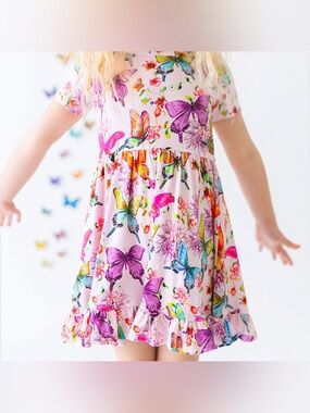 Posh Peanut Pink Butterfly Print Ruffle Twirl Dress 5-6T